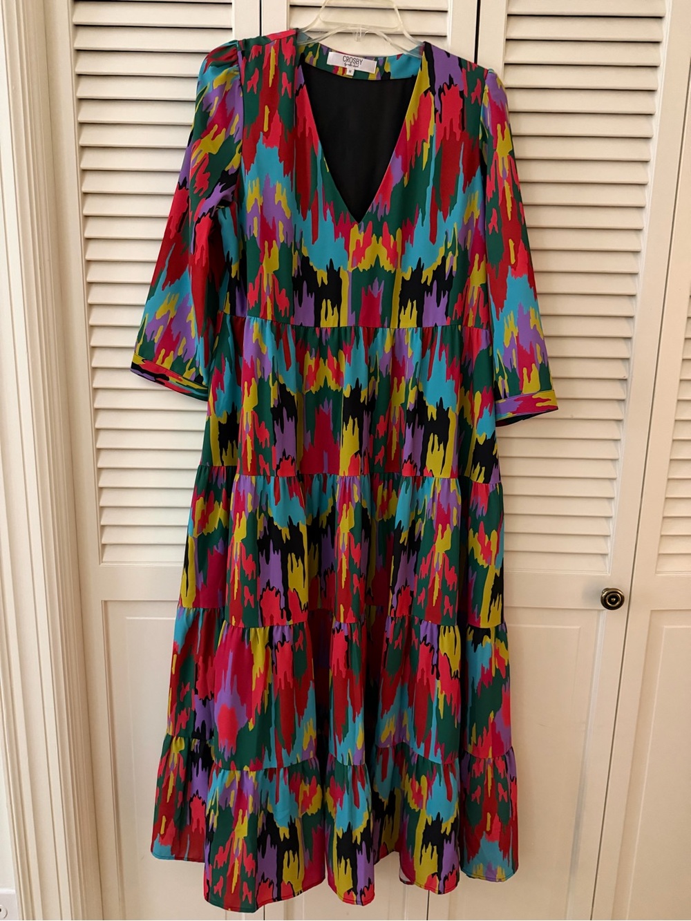 Crosby by Mollie Burch Vibrant Multi-Color V-Neck Tiered Women's Dress